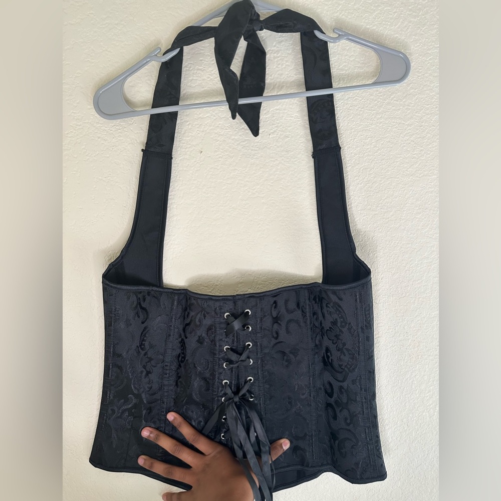 Black Corset With Black Silk Lace